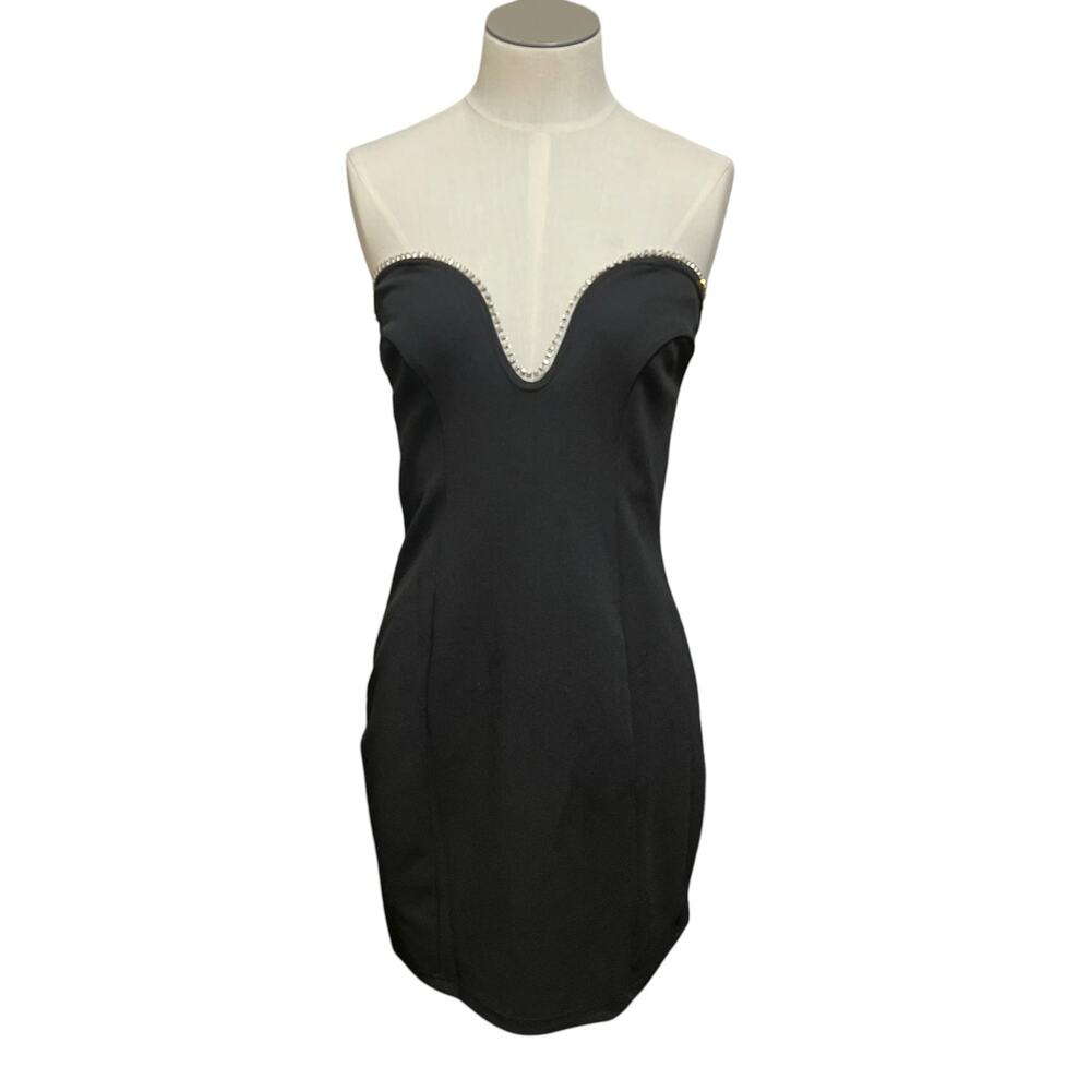 NWT Hello Molly Womens Black Strapless Rhinestone Jewel Mini LBD Dress Sz 4